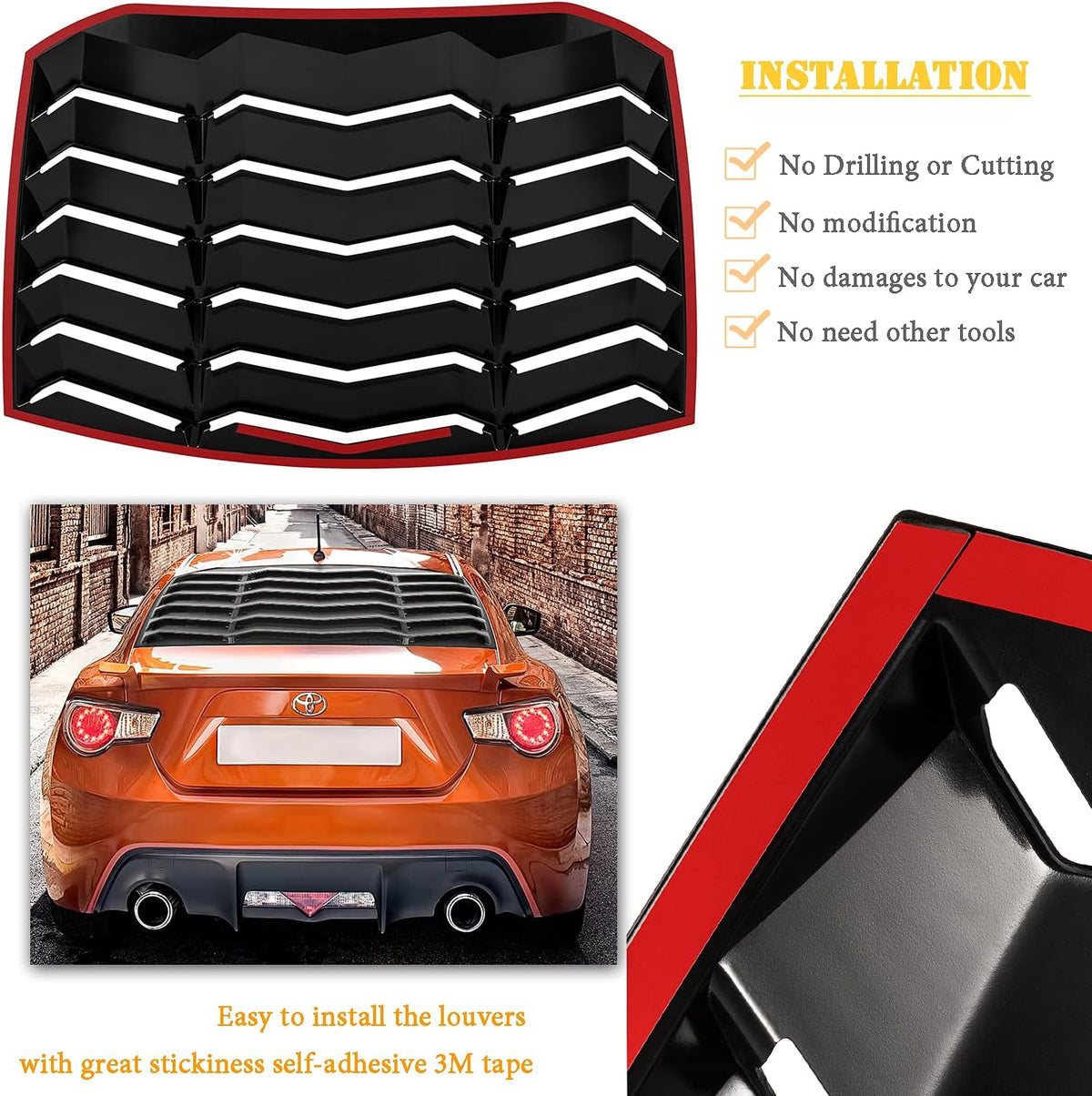 Rear Window Louver ABS Matte Black Windshield Sunshade Cover D6512