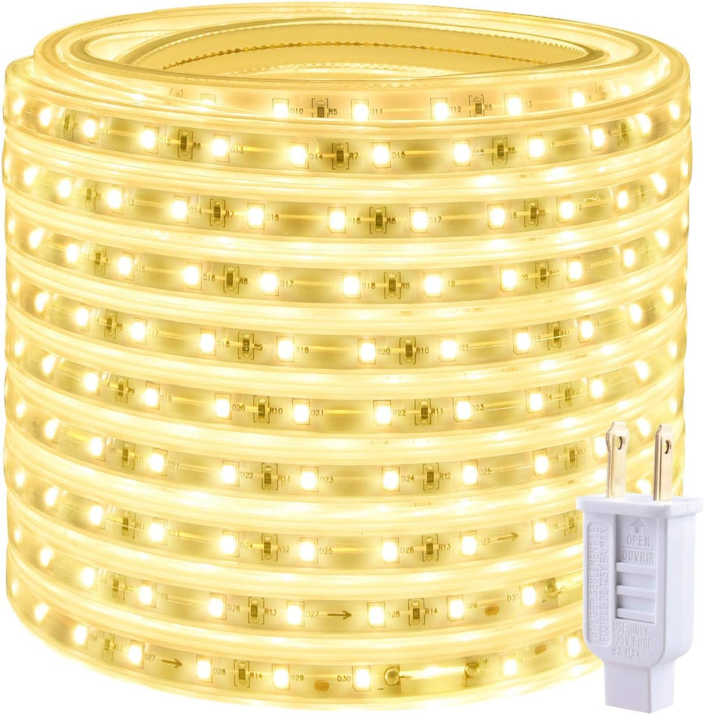 White 98.4ft LED Strip Light 6000K 110V Flexible Plug-in Tape Lighting Y42605