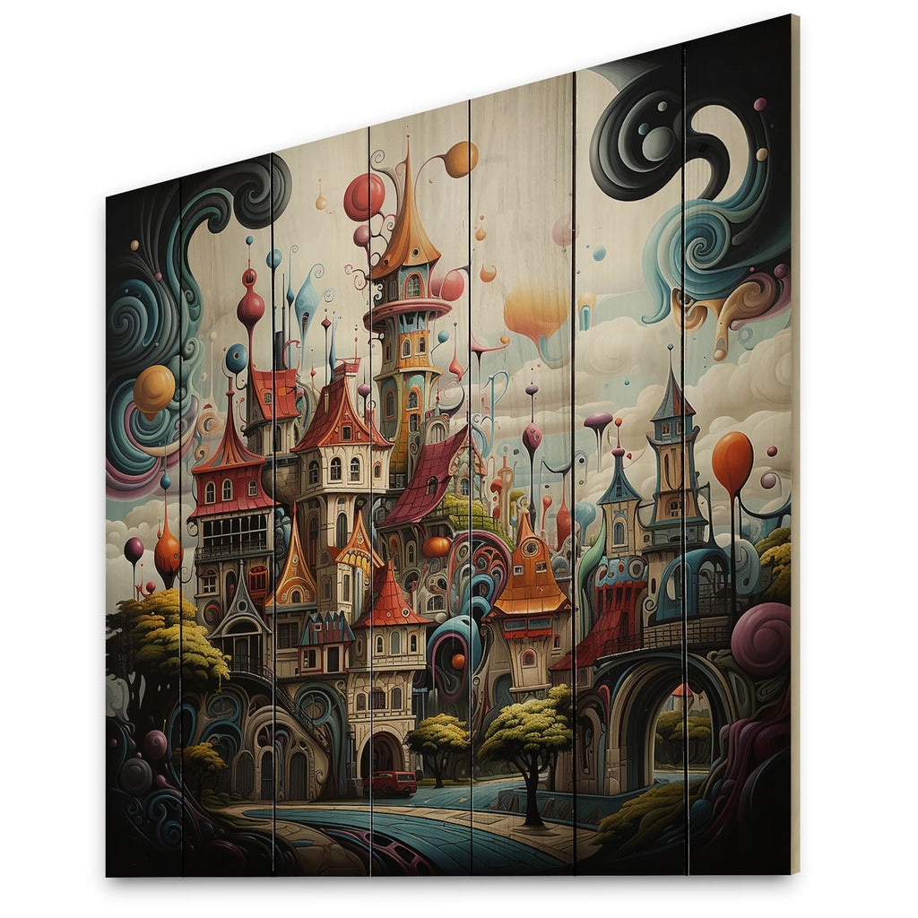Castles Print on Natural Pine Wood I30666