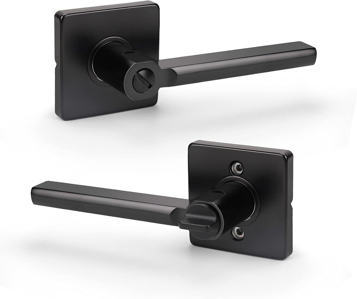 5 Pack Square Lever Handle for Closet Keyless Non-Locking Heavy Duty Interior Doors Passage Door Lever Black Finish Reversible Left or Right B826