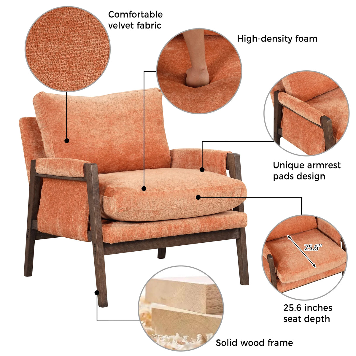 Orange Velvet Accent Armchair B426