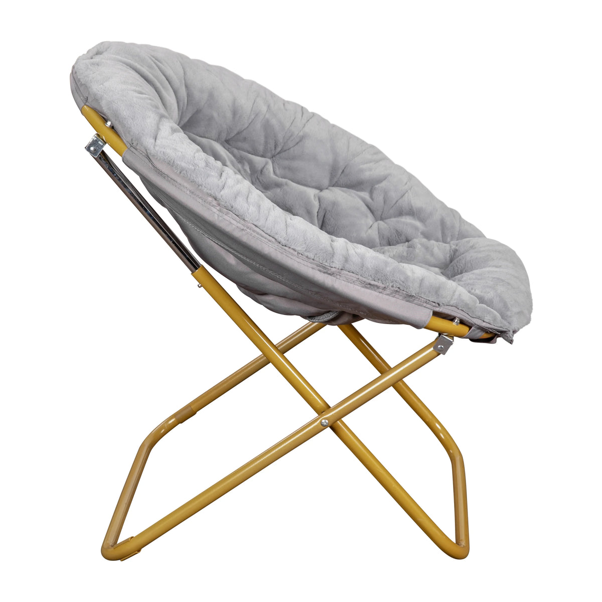 Oversize Folding Saucer Chair with Faux Fur Upholstery in Gray with Metal Frame X544710