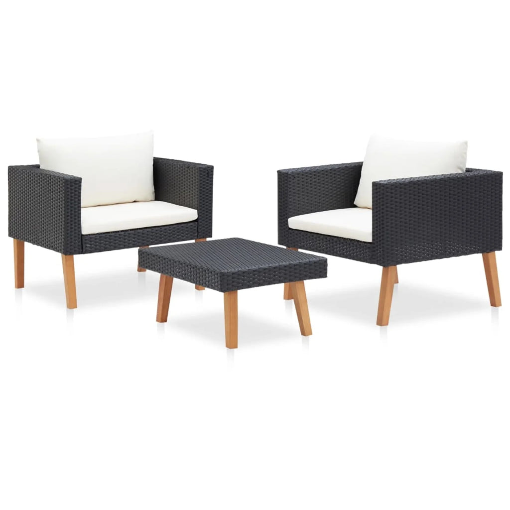 3 Piece Poly Rattan Outdoor Patio Lounge Set with Cushions and Coffee Table T95489