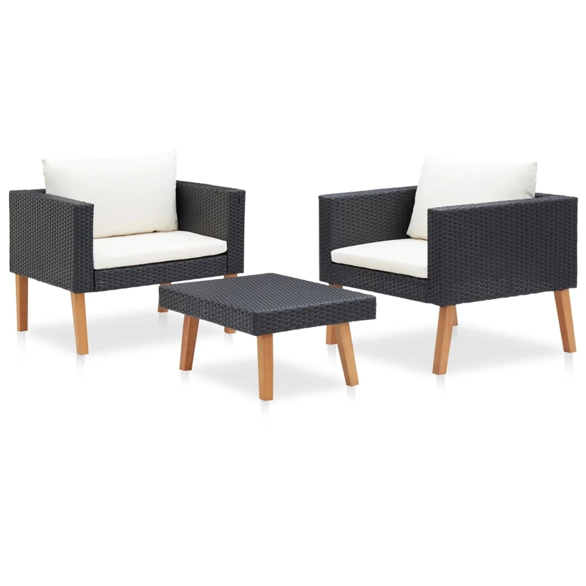 3 Piece Poly Rattan Outdoor Patio Lounge Set with Cushions and Coffee Table T95489