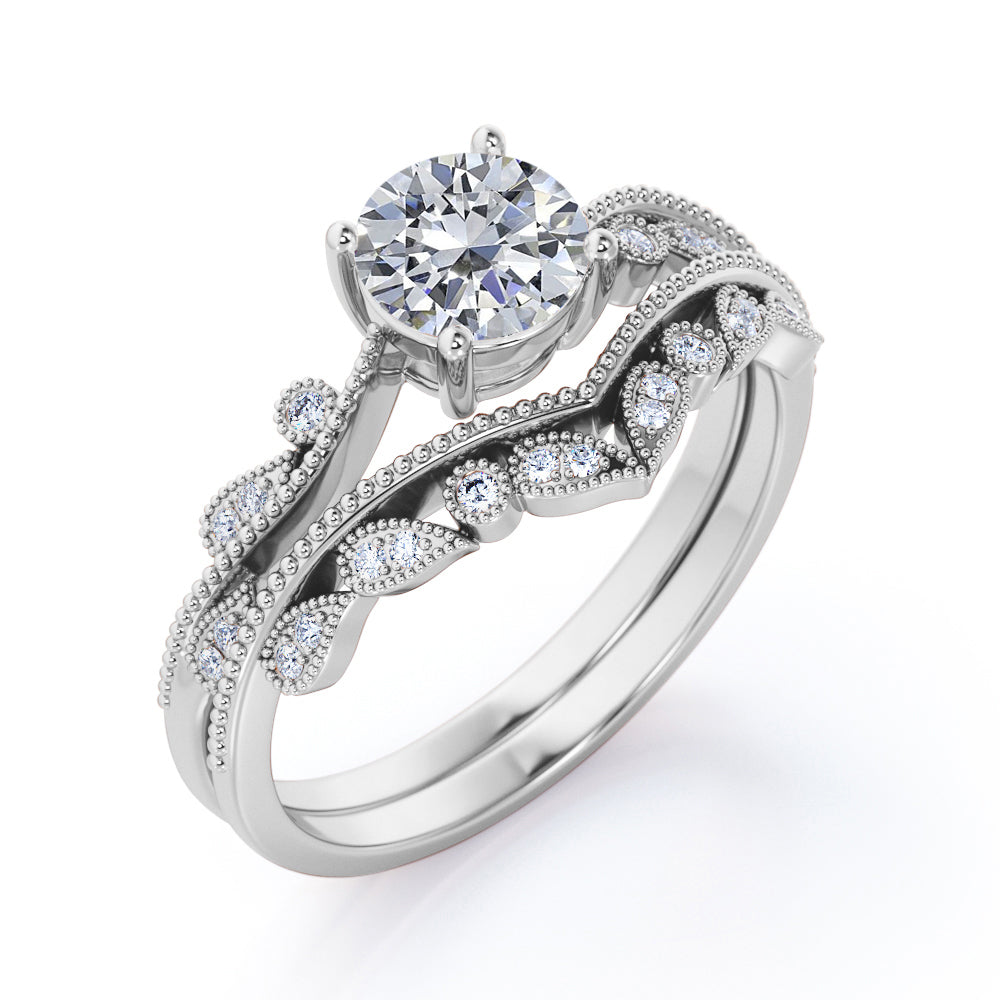 1.50 Carat Round Cut Moissanite and Real Diamond Bridal Ring Set C246