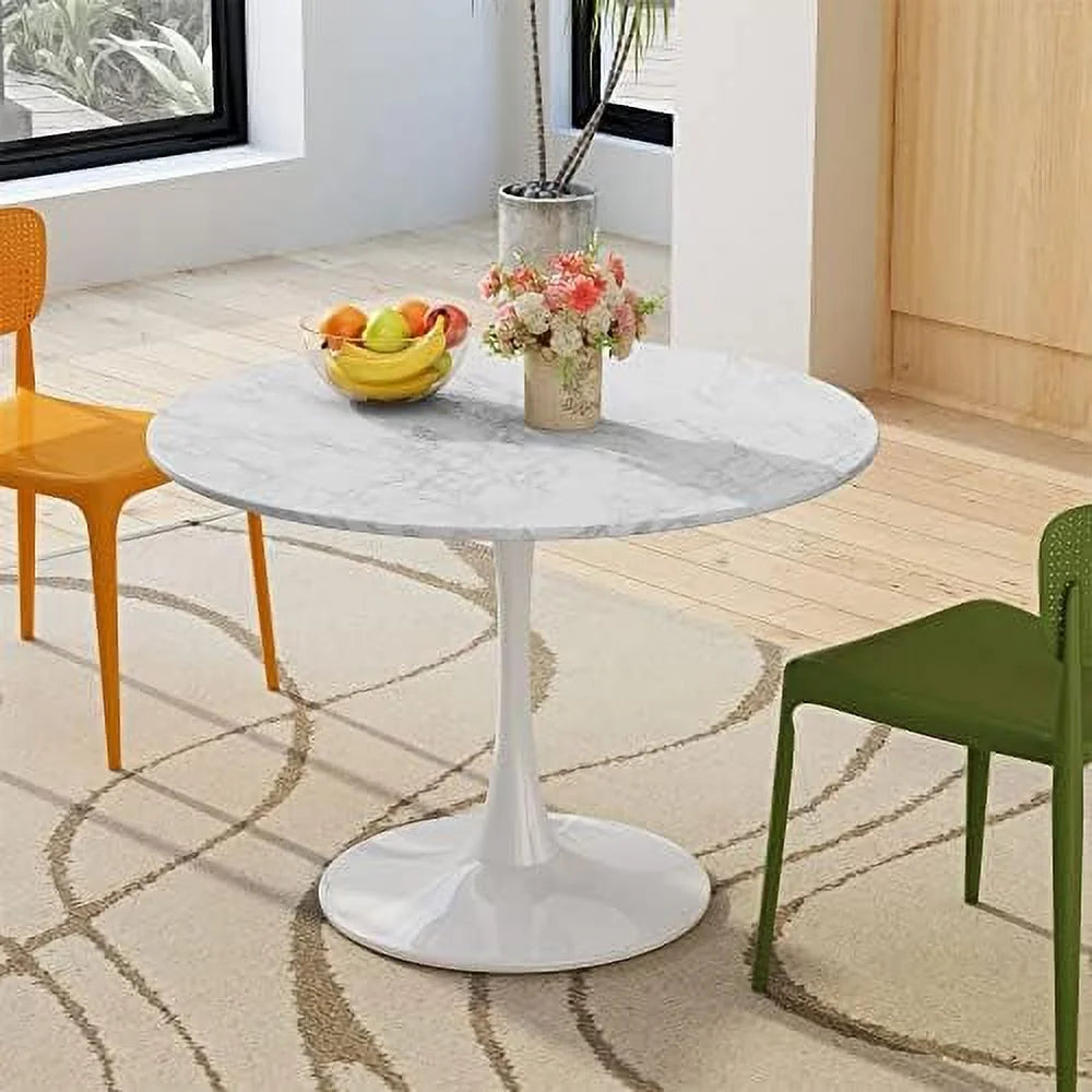 Round Dining Table with Marble Table Top Metal Base Pedestal Table V313873