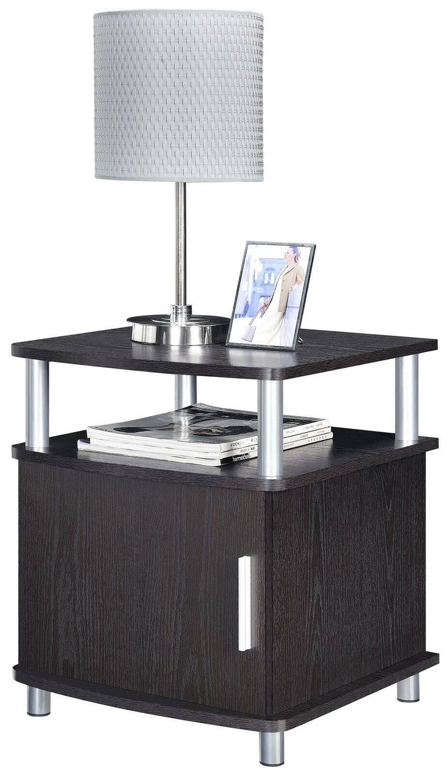 Espresso/Silver End Table with Storage K6321