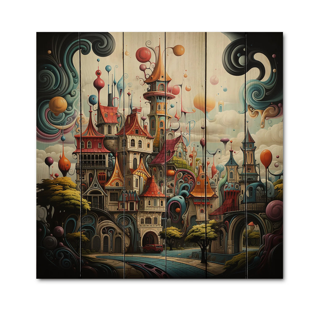 Castles Print on Natural Pine Wood I30666