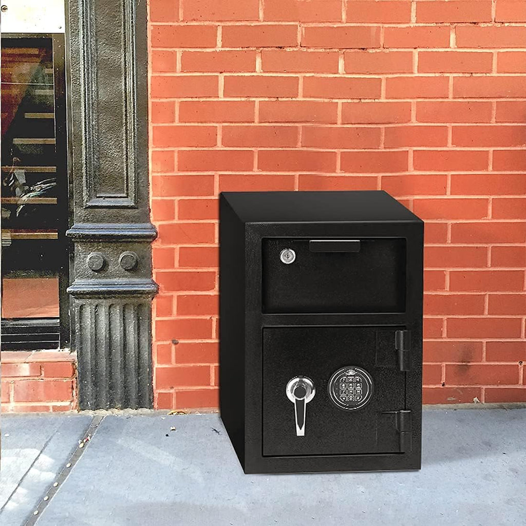 Black Metal Steel Drop Safe Box with Electronic Keypad & Key Lock N637700