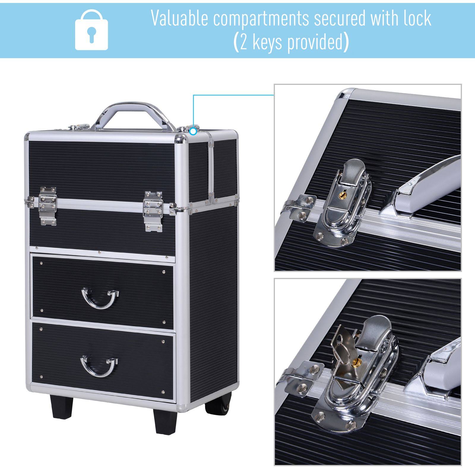 4 Tier Lockable Cosmetic Train Case with Extendable Trays Black N616370