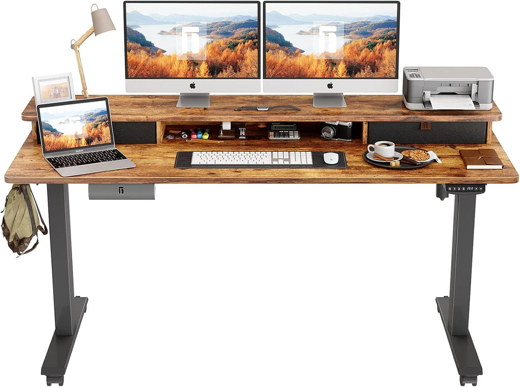 48 x 24 Inch Electric Standing Desk with Double Drawer L7478