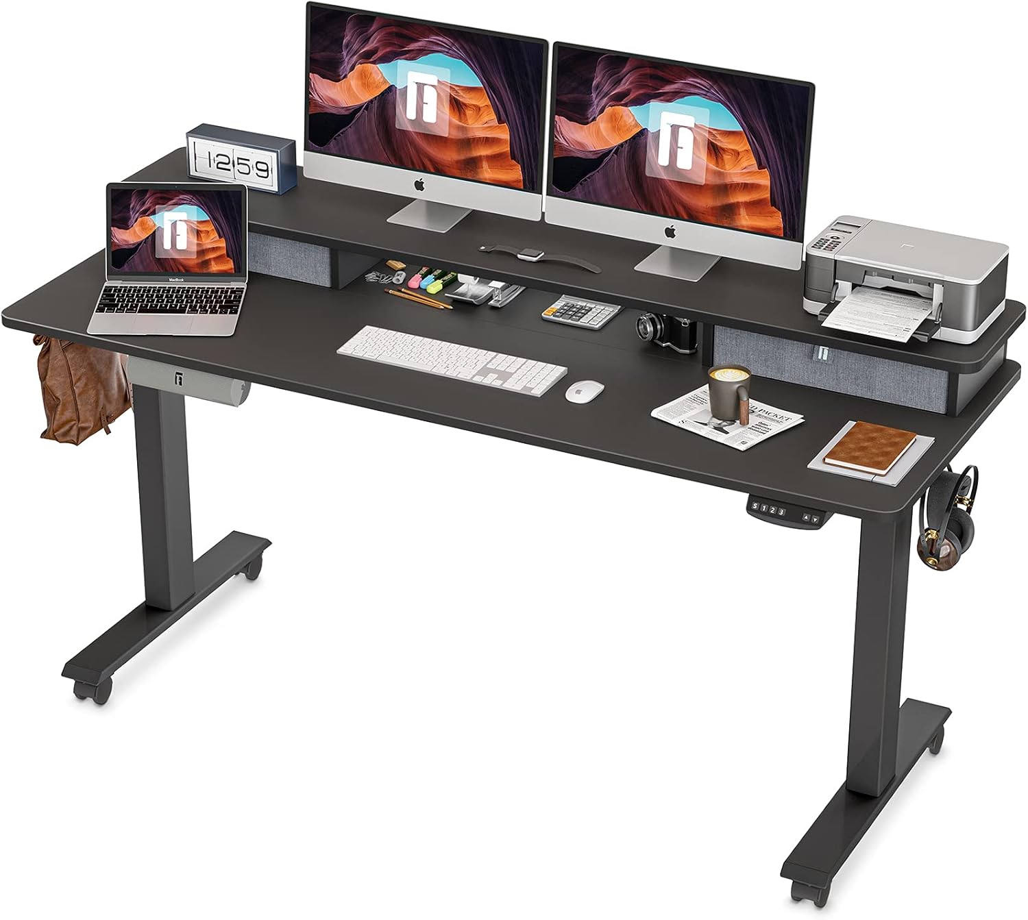 48 x 24 Inch Electric Standing Desk with Double Drawer L7478