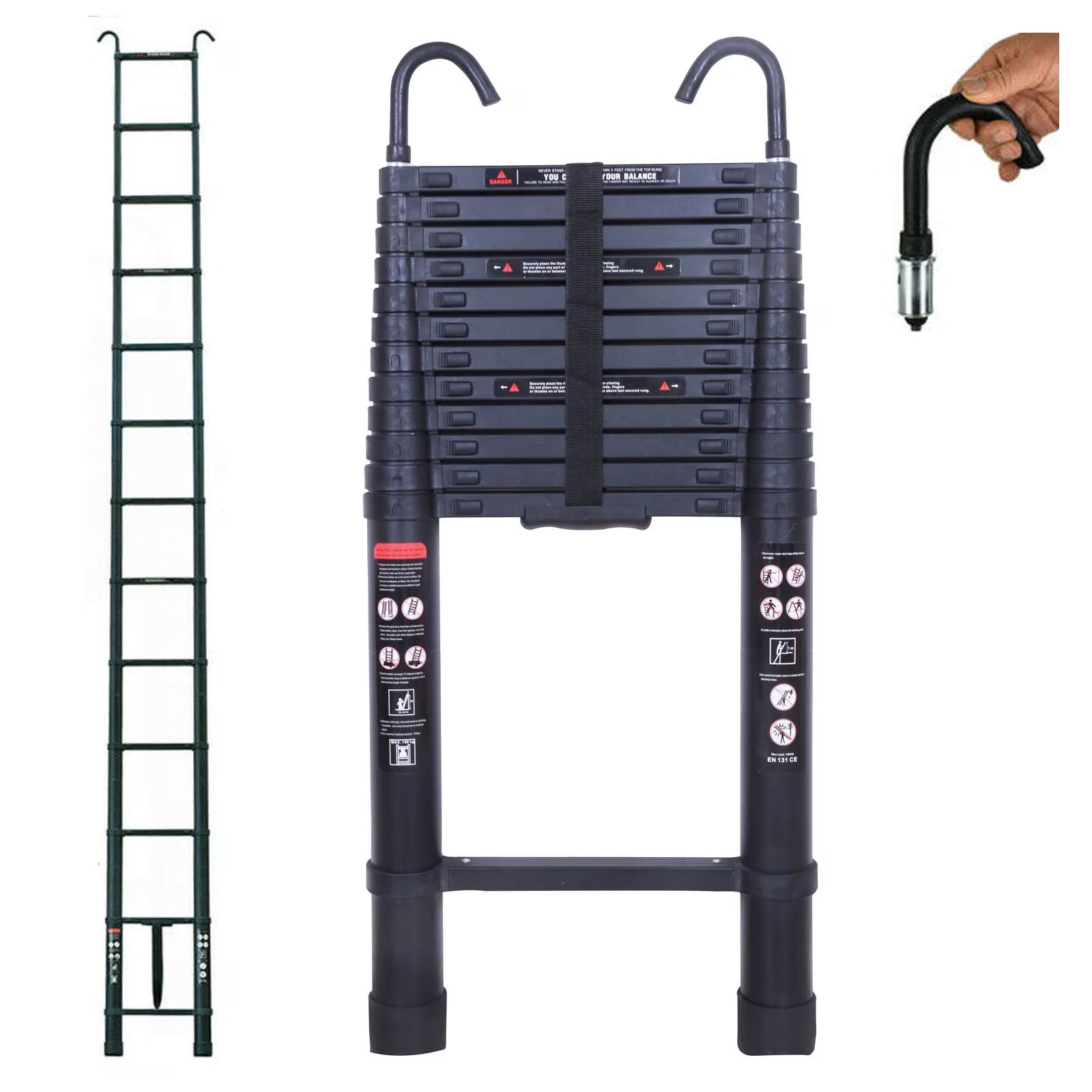 Telescoping Ladder 16.4ft Aluminum 13 Steps 330lbs Max Capacity D950191