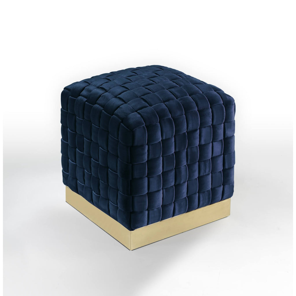 Navy Gold Velvet Cube Ottoman A843