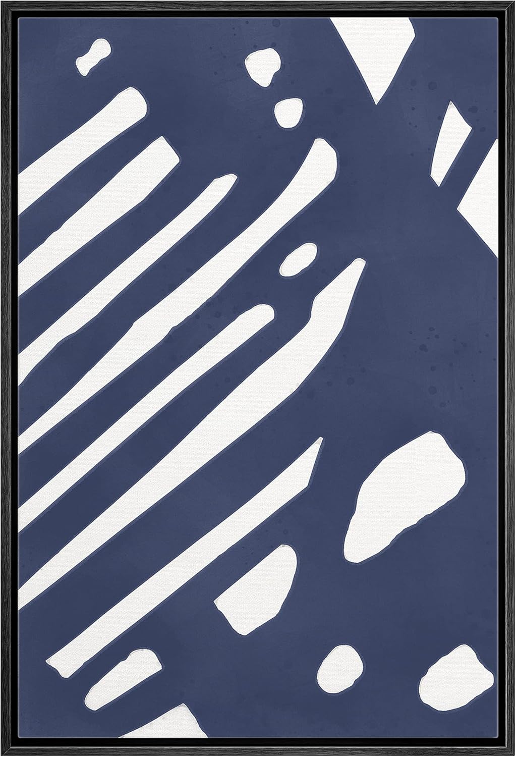 Framed Canvas Print Wall Art Blue Paint Strokes Abstract Shapes Modern Art 16x24 Natural P916