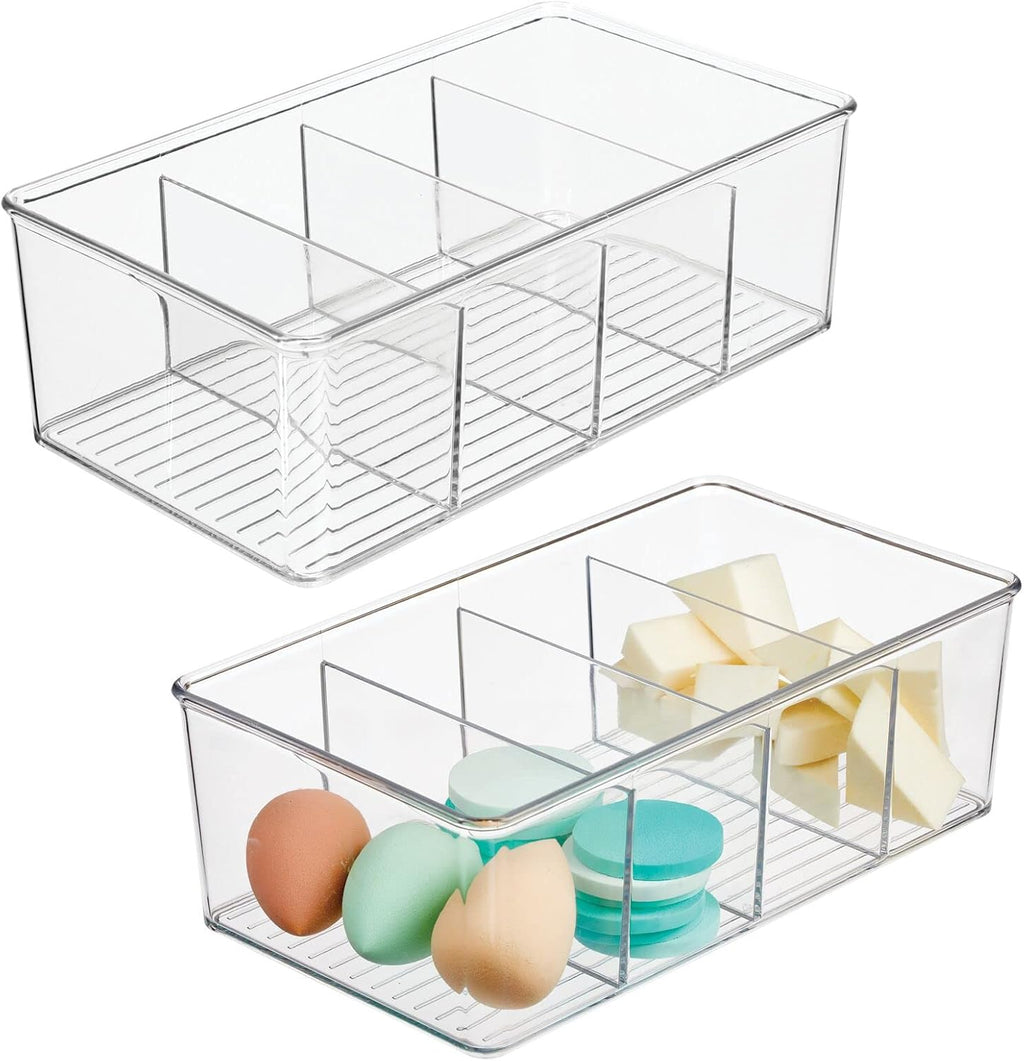 Clear Plastic 4 Divided Sections Storage Bin Box 2 Pack Z5651