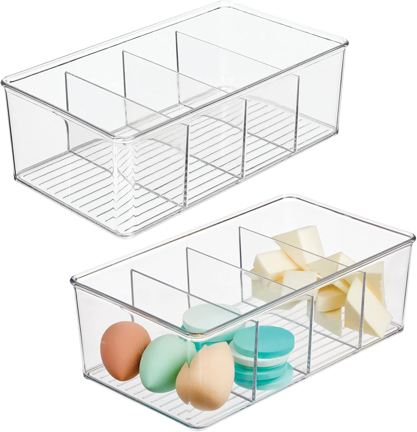 Clear Plastic 4 Divided Sections Storage Bin Box 2 Pack Z5651