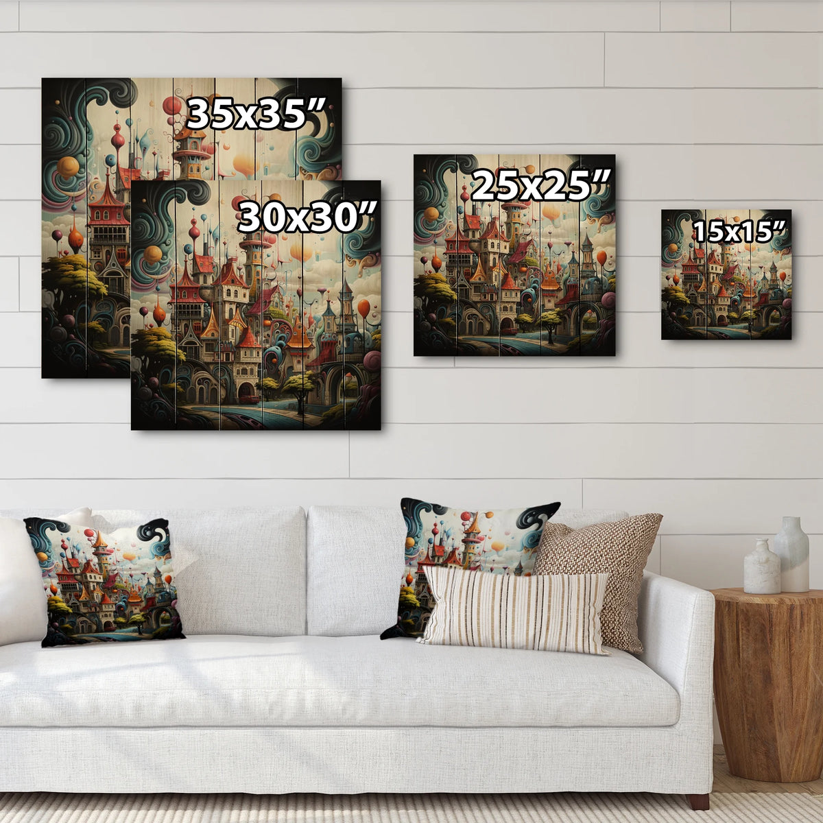 Castles Print on Natural Pine Wood I30666