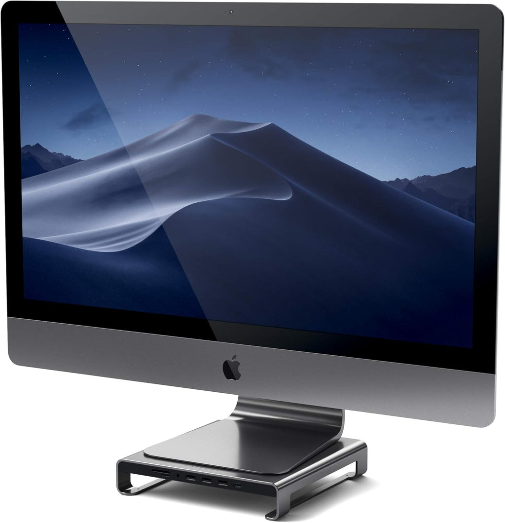 Type-C Aluminum Monitor Stand Hub with USB-C Data, USB 3.0, Micro/SD Card Slots & 3.5mm Headphone Jack T716507