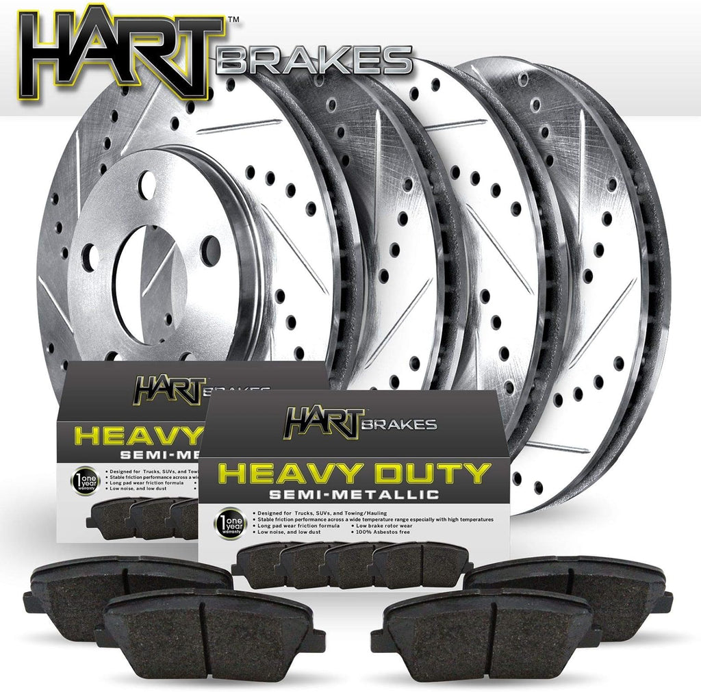 Front and Rear Brake Rotors Silver Drilled Slotted Heavy Duty Pads Q50317