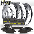 Front and Rear Brake Rotors Silver Drilled Slotted Heavy Duty Pads Q50317