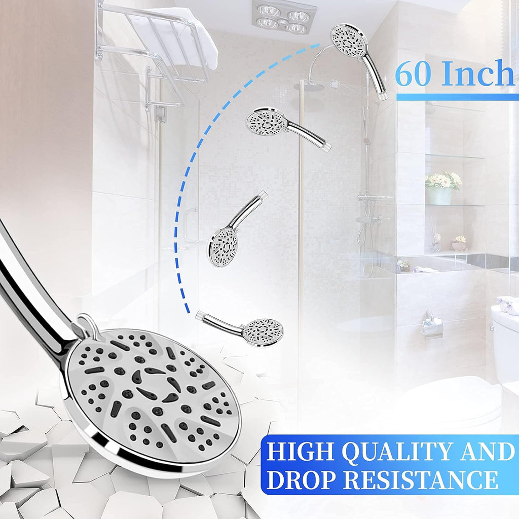 10" Rainfall Shower Head and 9-Setting High Pressure Handheld Shower Heads Combo, Dual ShowerHead with 11" Adjustable Extension Arm and 60" Stainless Hose R926