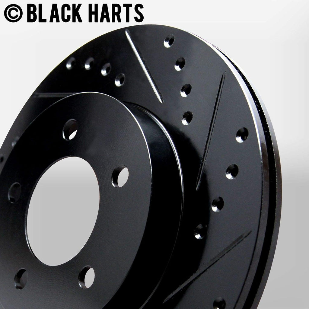 Front Brake Rotors Black Drilled Slotted Heavy Duty Pads Q451