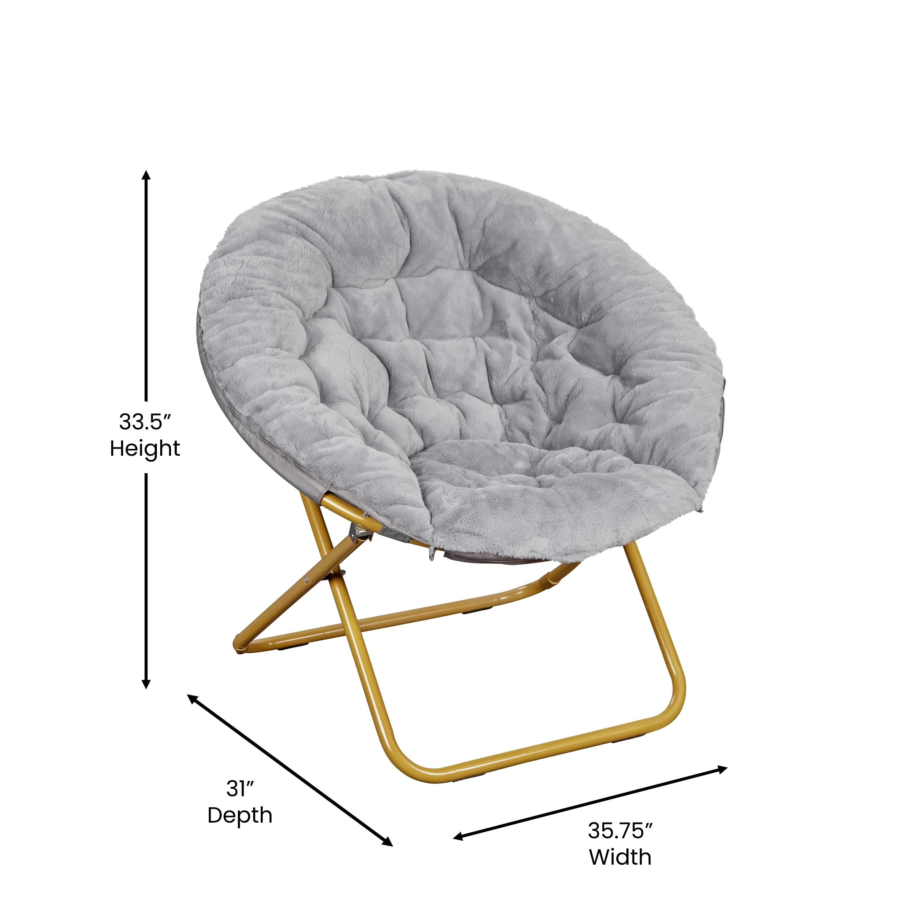 Oversize Folding Saucer Chair with Faux Fur Upholstery in Gray with Metal Frame X544710