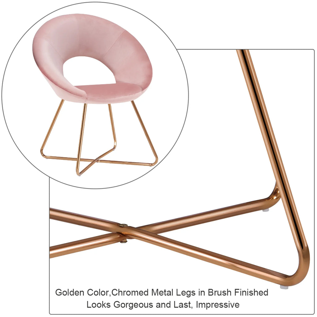 Salmon Pink Velvet Accent Chair Set of 2 with Gold Metal Legs U484