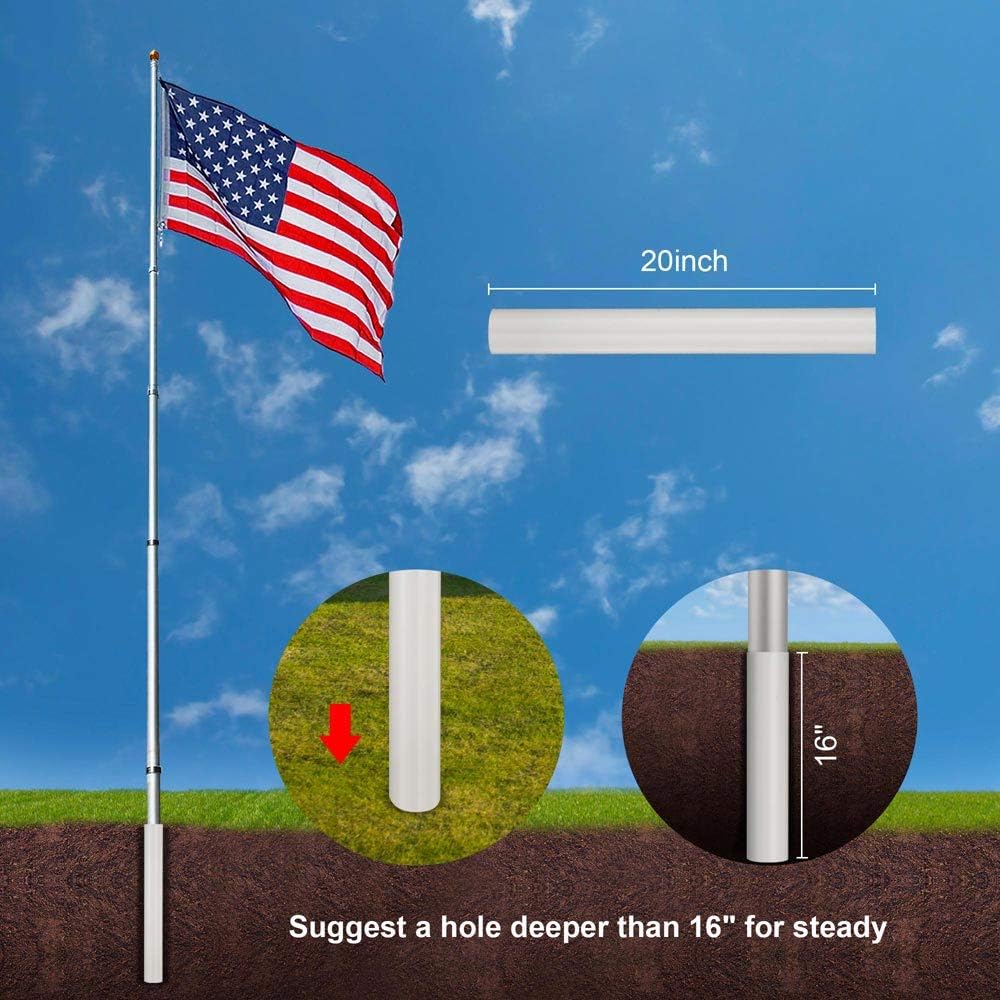 25FT Telescoping Aluminum Flagpole Kit with Tire Mount Base M734
