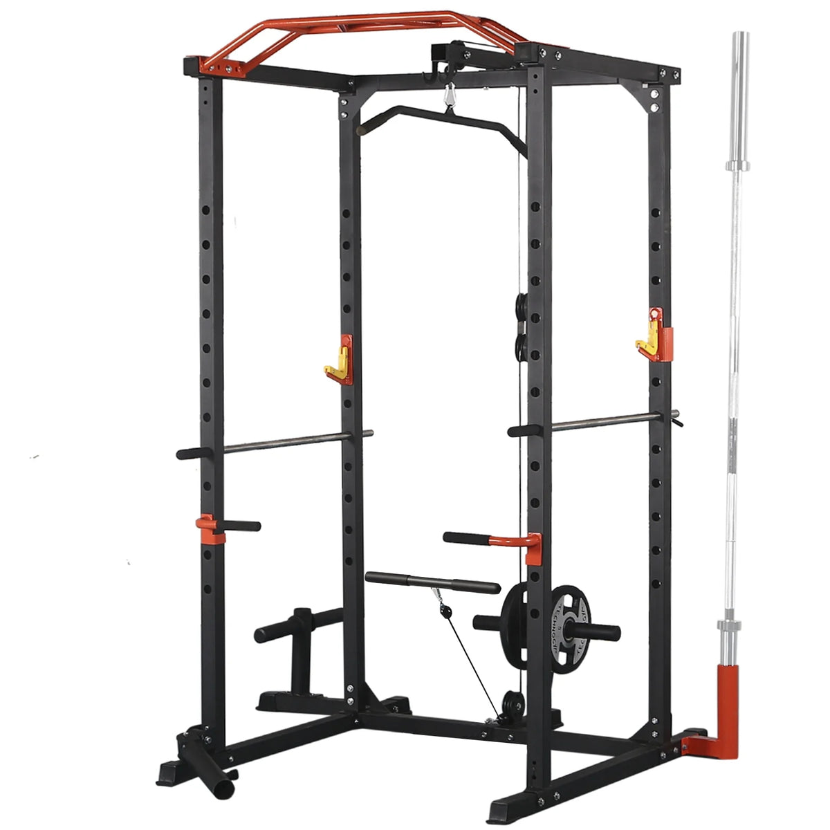 1400LBS Power Rack Cage with Cables, LAT Pulldown System, J-Hooks, Dip Bars, Pull-up Bar G9117