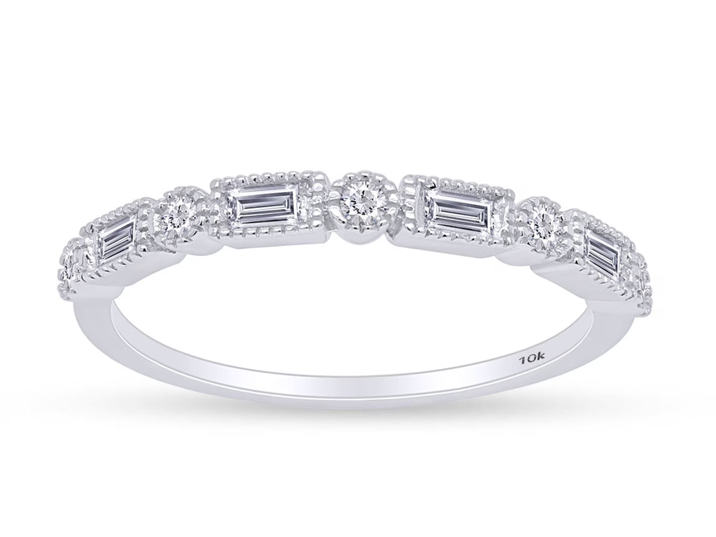 1/4 CT Baguette & Round Cut Natural White Diamond Half Eternity Band Ring In 10K Solid White Gold Y99083
