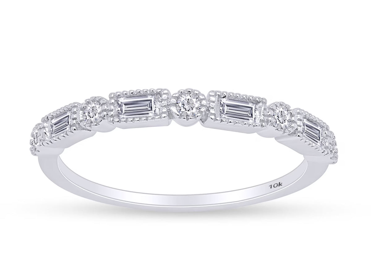 1/4 CT Baguette & Round Cut Natural White Diamond Half Eternity Band Ring In 10K Solid White Gold Y99083