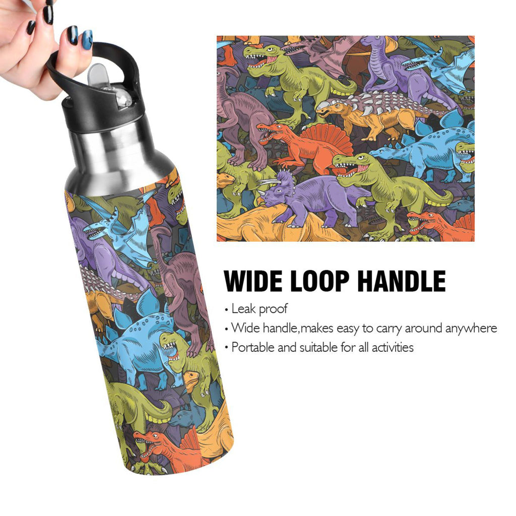 Camouflage Dinosaurs Stainless Steel Water Bottle with Straw Lid 20 OZ G28663