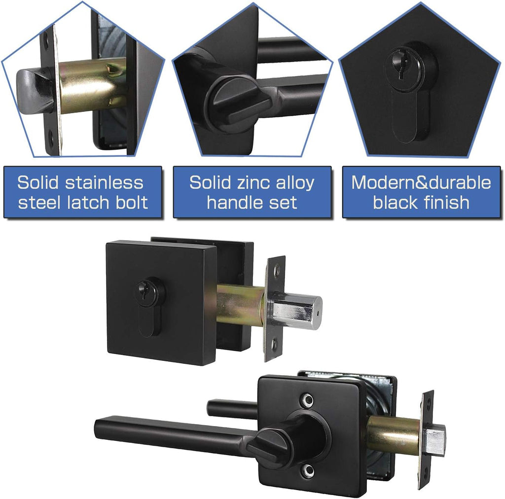 5 Pack Square Lever Handle for Closet Keyless Non-Locking Heavy Duty Interior Doors Passage Door Lever Black Finish Reversible Left or Right B826