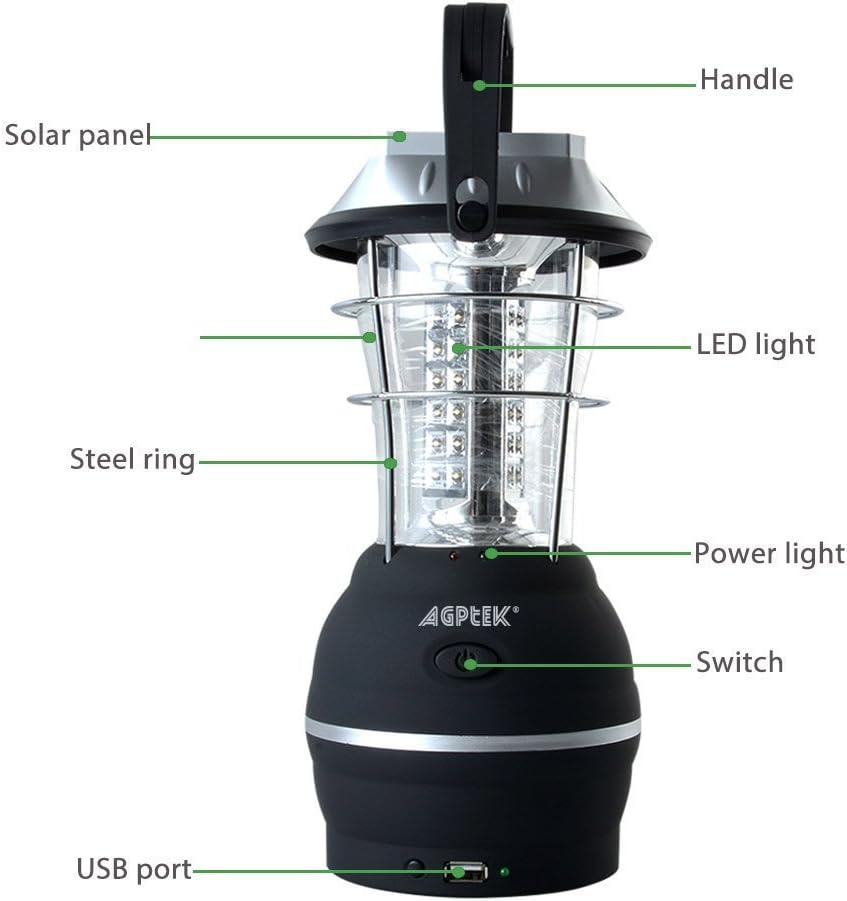 Solar Lantern, 5 Mode Hand Crank Dynamo 36 LED Rechargeable Camping Lantern X814
