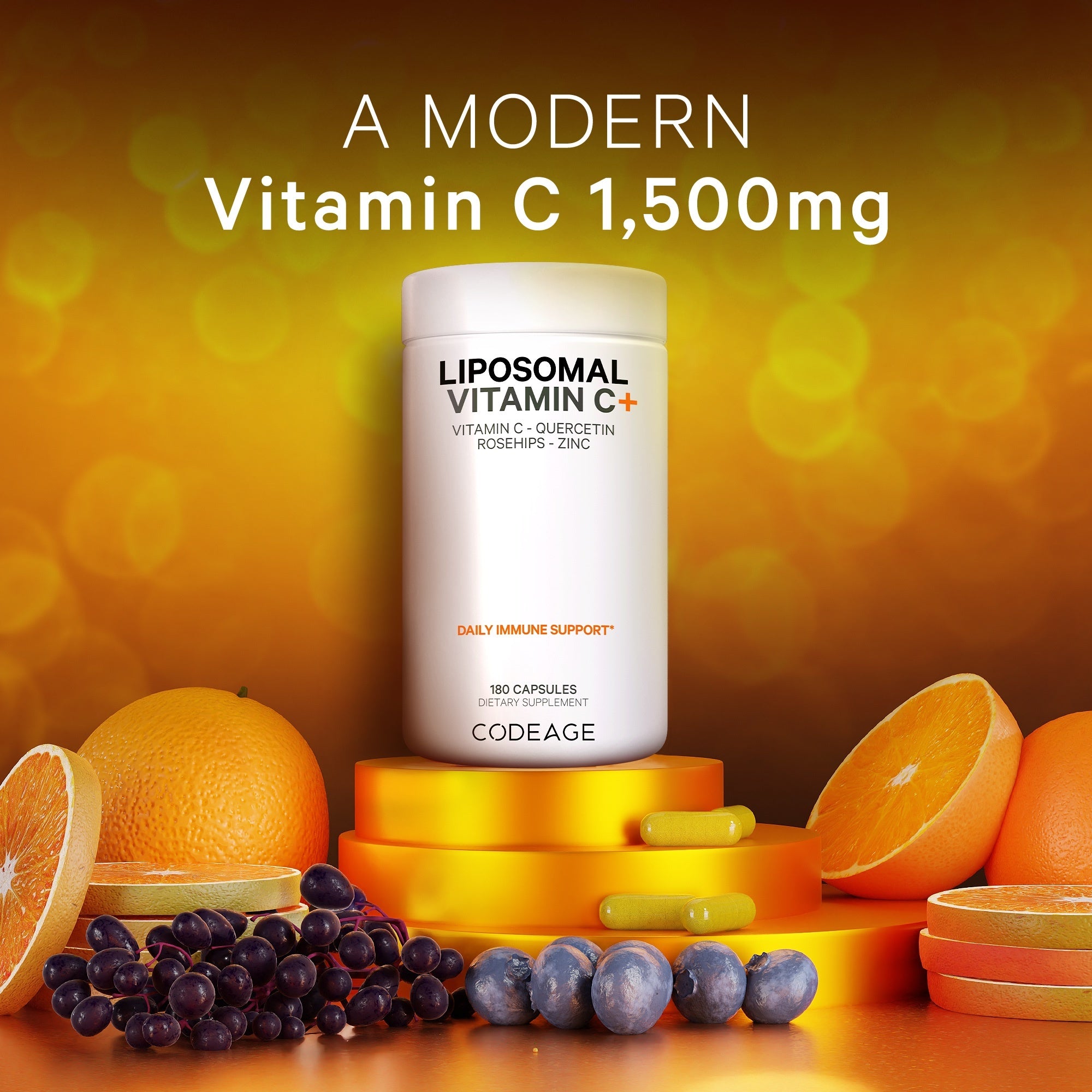 Liposomal Vitamin C 1500mg with Zinc, Elderberry, Quercetin & Rose Hips, 180 ct F714