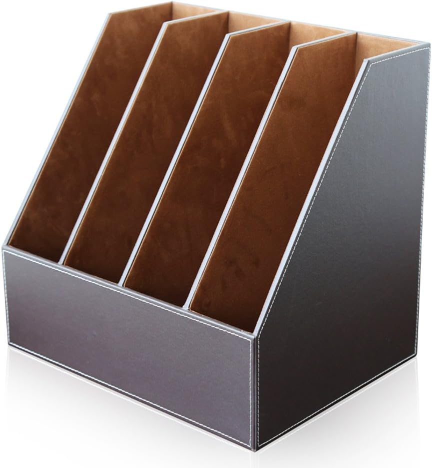 4-Slot Wood Leather Desk Files Organizer C205