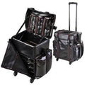 Black Soft-Sided Rolling Makeup Case PU Cosmetic Train Bag F467