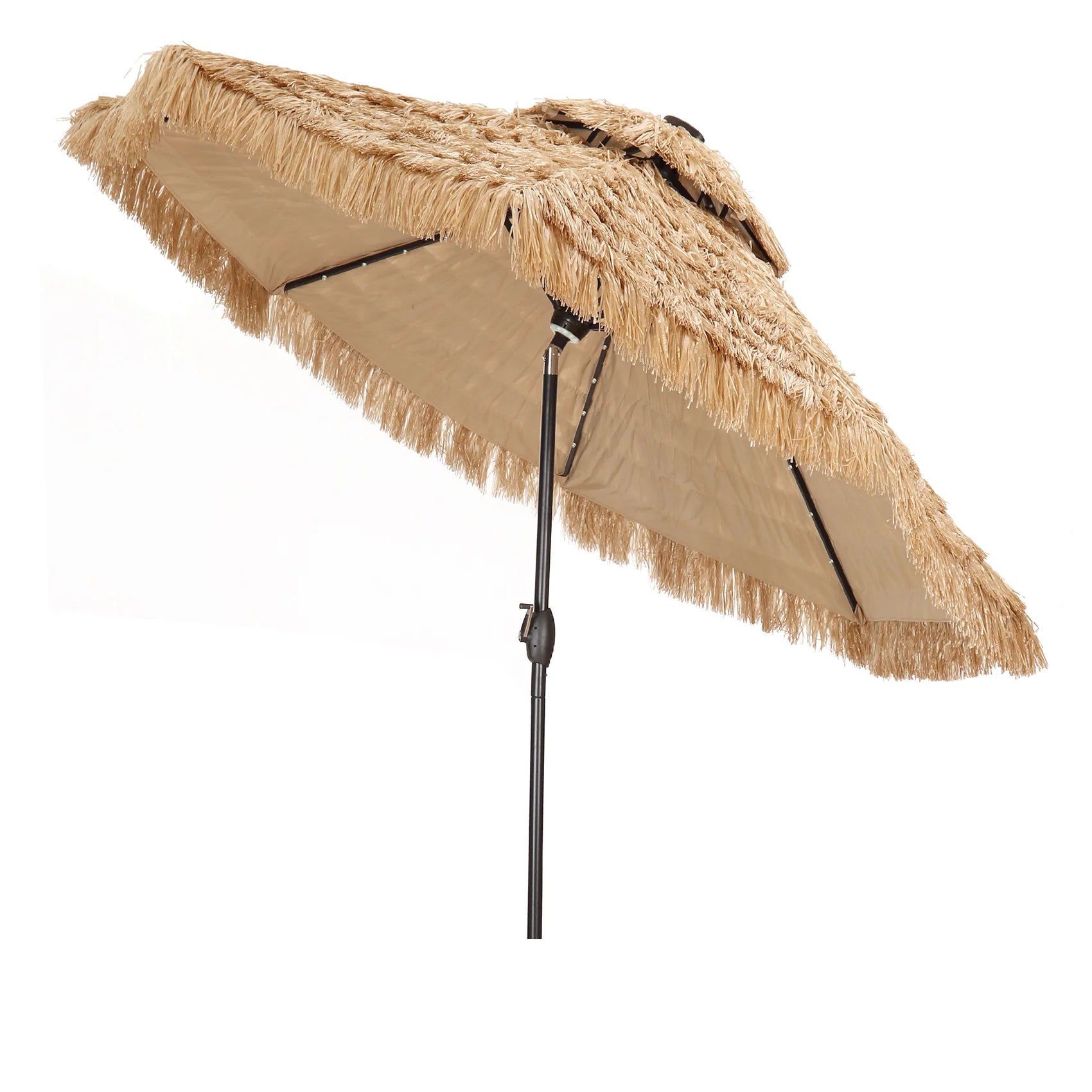 9 ft Solar LED Lights Thatched Tiki Umbrellas W83249