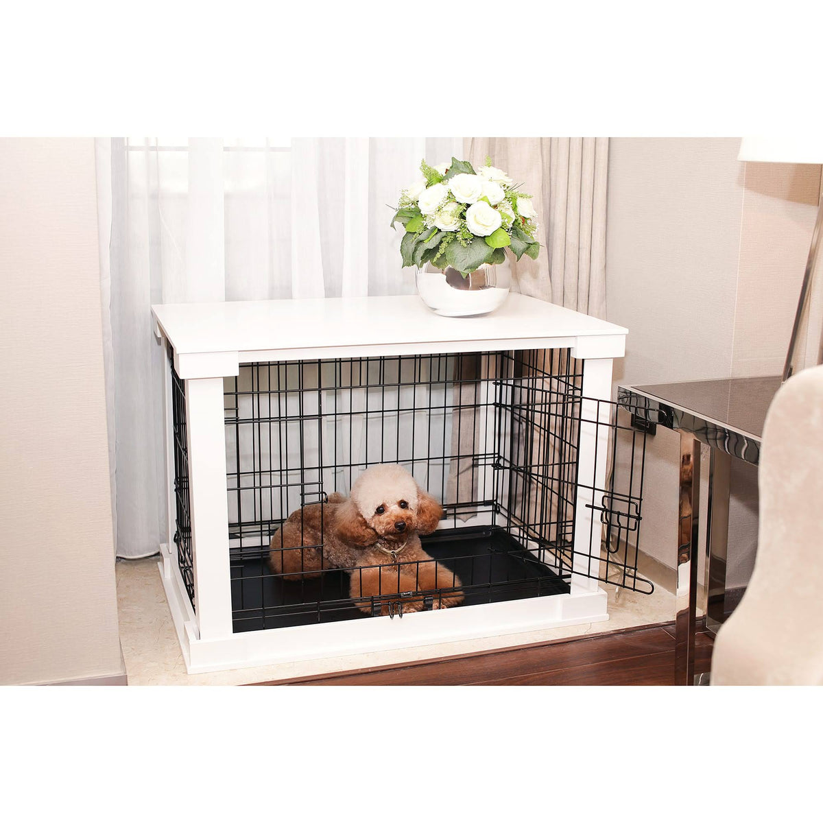 White Large Cage with Crate Cover I194186