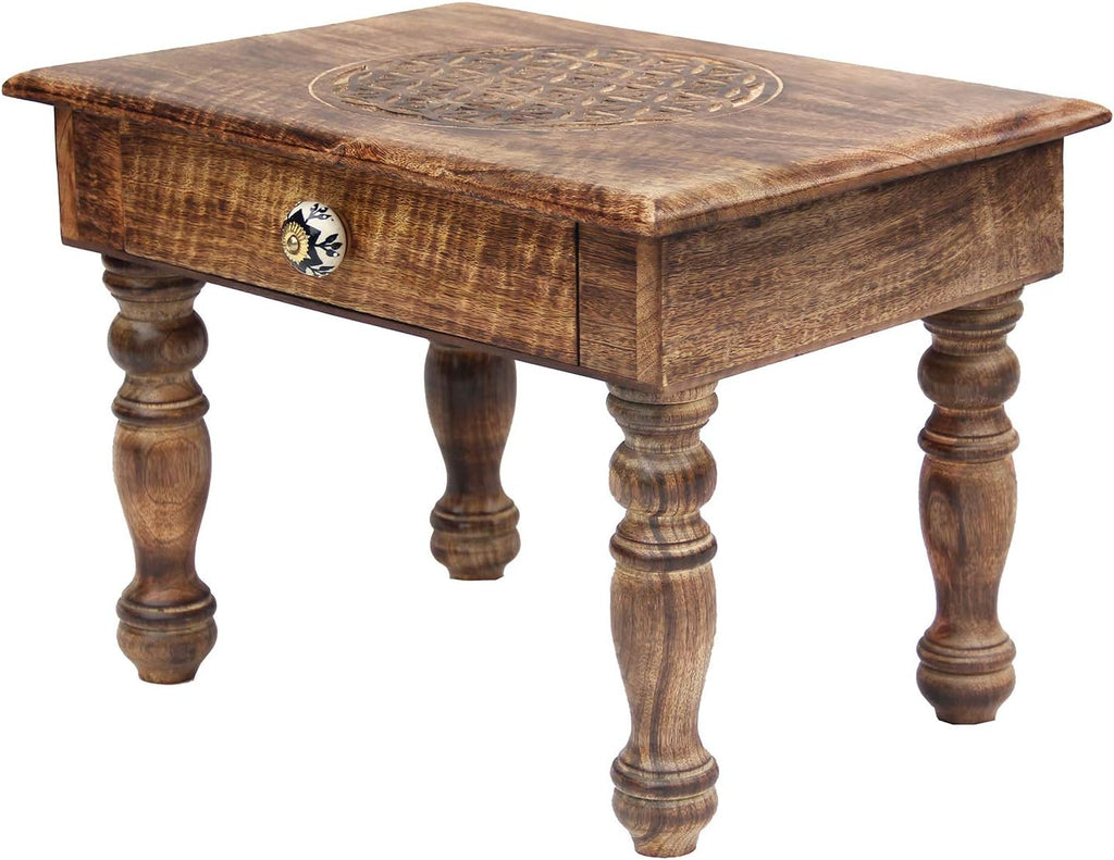 Solid Mango Wood Hand Carved Puja Shrine Altar Table T464