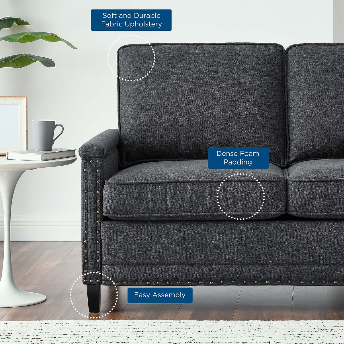 Dark Grey Fabric Loveseat Sofa D5800