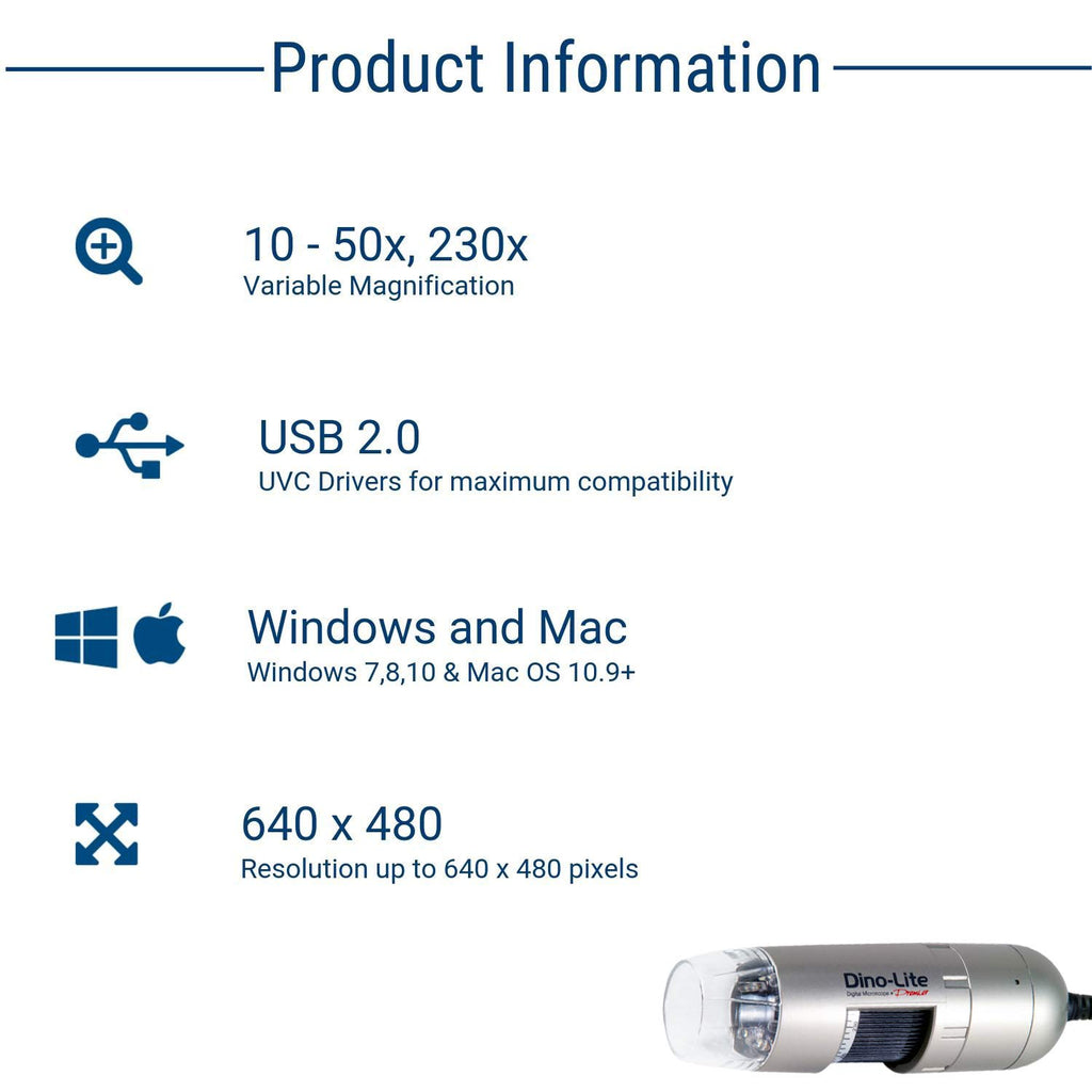 USB Digital Microscope, 10x - 50x, 230x Optical Magnification, 8 LEDs Q965036