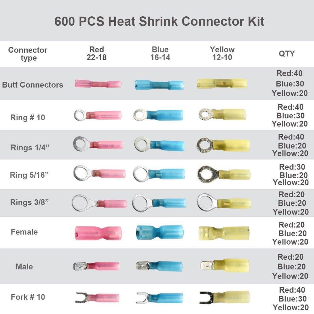 600 Pcs Heat Shrink Waterproof Butt Wire Connectors Terminals M517