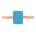 Radiant Cut Blue Simulated Turquoise 14k Pink Rose Gold Solitaire Ring Size 5.75 H310