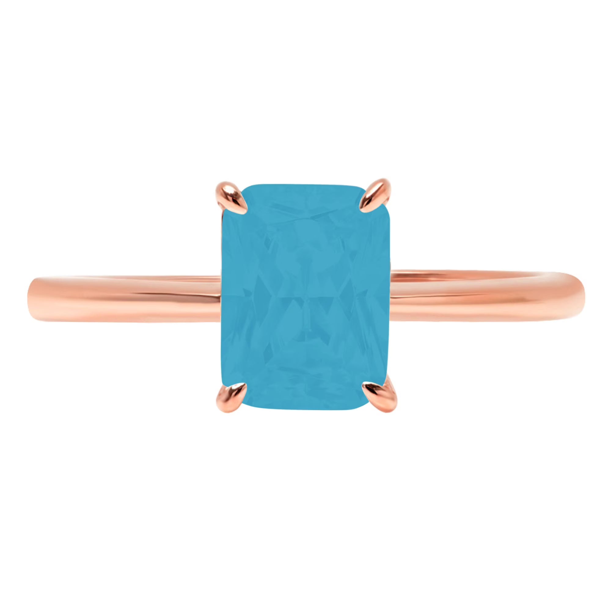 Radiant Cut Blue Simulated Turquoise 14k Pink Rose Gold Solitaire Ring Size 5.75 H310