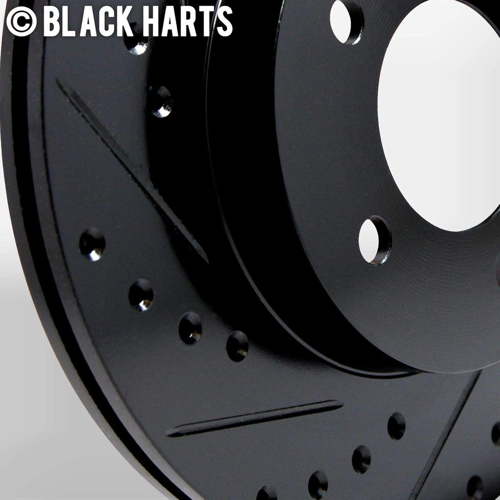 Front Brake Rotors Black Drilled Slotted Heavy Duty Pads Q451