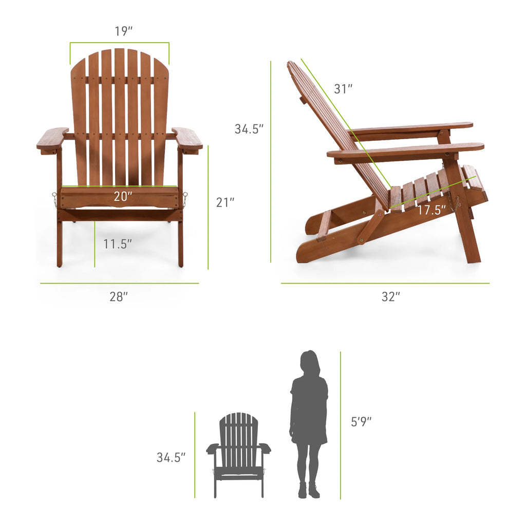 Natural Wood Foldable Patio Adirondack Chair, Set of 2 P15396