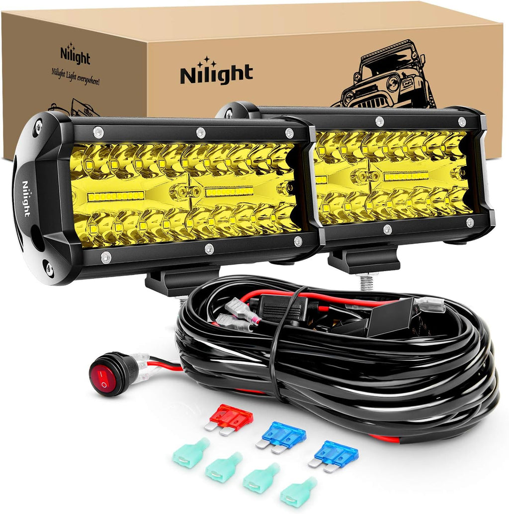 2PCS 6.5 Inch 120W LED Light Bar Amber White Strobe 6 Modes with 16AWG Wiring Harness Kit Y1942